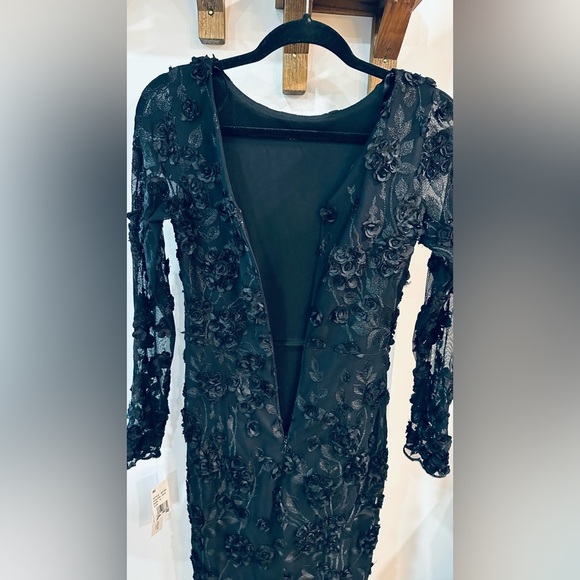 NWT AQUA Floral Embroidered Cocktail Party Dress Midi Long Sleeve Black - Picture 11 of 15